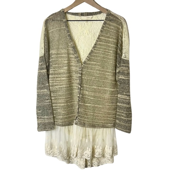 Anthropologie A’Reve Cottagecore Fairycore Ethereal Neutral Gauzy Lace Cardigan - Picture 1 of 14